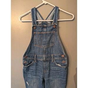 Old Navy Youth Girl's Distressed Blue Denim Bib Overalls Jumper Size Large 10/12